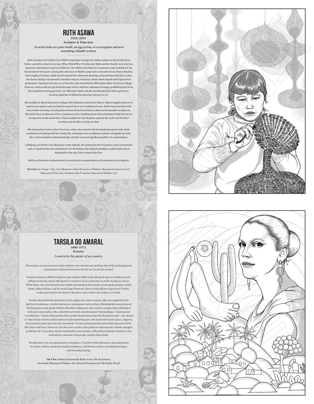 Educational Women in Art coloring book for kids and adults.