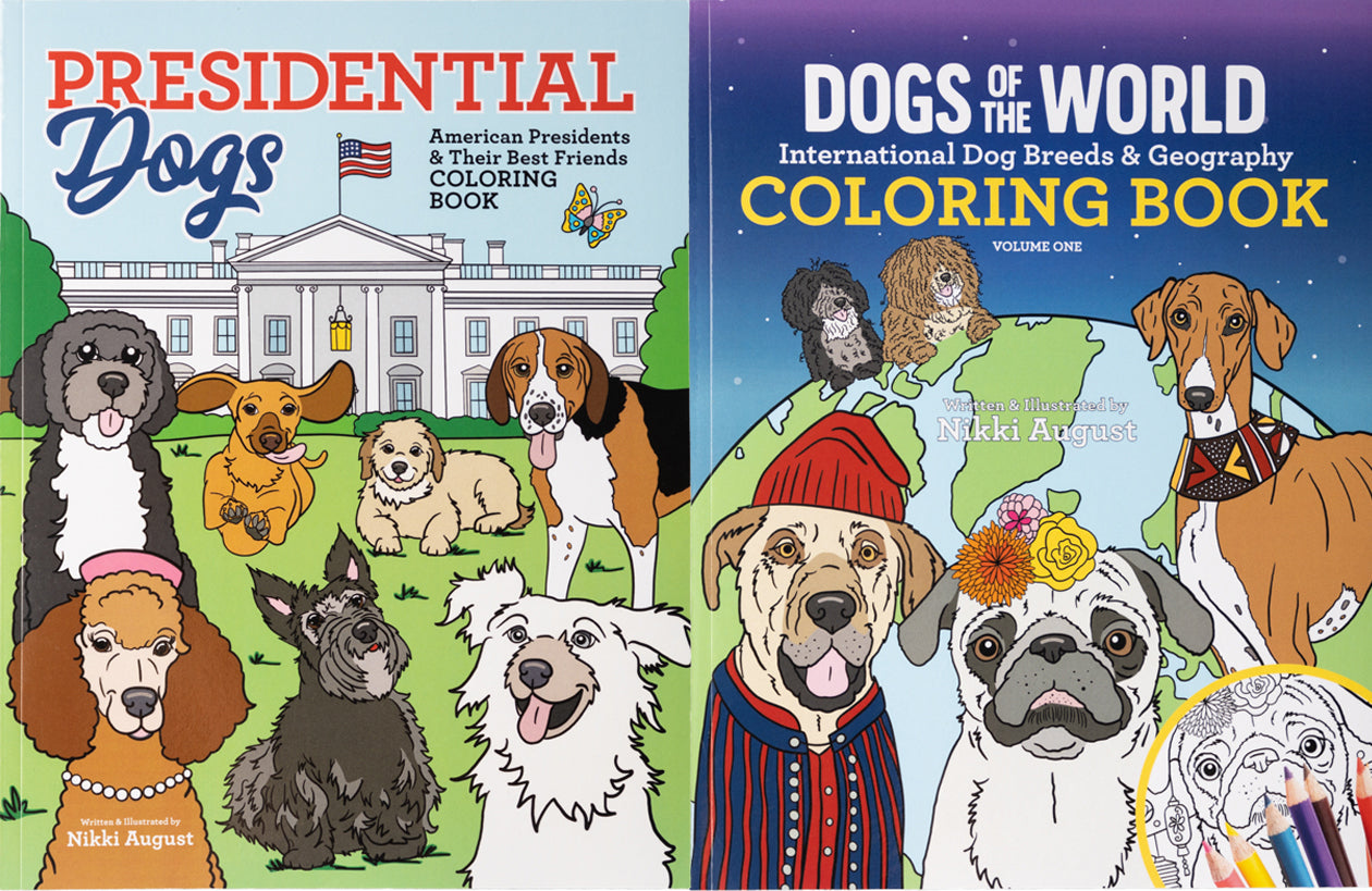 Presidential Dogs Coloring Book and Dogs of the World coloring book bundle
