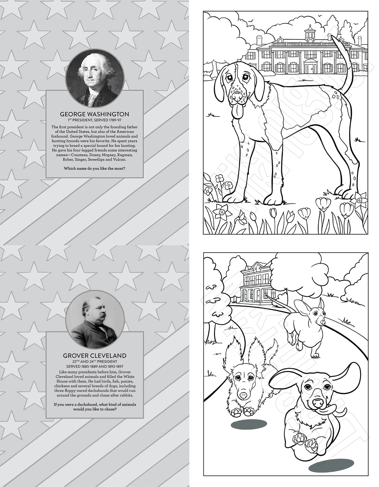 Presidential Dogs Educational Coloring Book